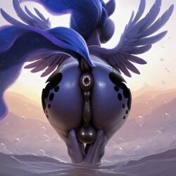 ai_generated alicorn anus ass backsack balls blue_body blue_fur blue_hair cutie_mark equid equine feral feral_only fur futanari horse my_little_pony ponut pony presenting_hindquarters princess_luna_(mlp) rear_view