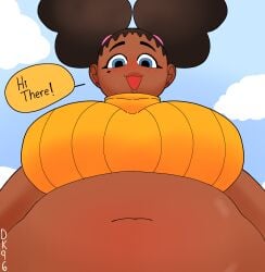 belly big_belly big_breasts chubby chubby_belly chubby_female daisykitty96 dark-skinned_female melody_(daisykitty96) pov text_bubble