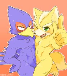 avian bird canine duo falco_lombardi fox fox_mccloud kemo_nuko male mammal nintendo nude star_fox video_games yaoi