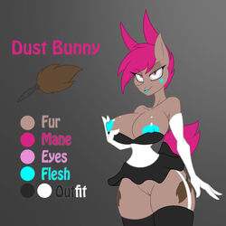 2015 anthro areola clothing color cutie_mark dust_bunny_(oc) elbow_gloves equine female french_maid gloves hair heart horse jrvanesbroek legwear lipstick looking_at_viewer maid maid_uniform mammal model_sheet my_little_pony nipples pony purple_eyes purple_hair pussy solo stockings tattoo uniform