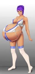 1futa balls belly big_belly big_breasts blue_hair breasts clothed clothing fish flaccid futa_only futanari garter_straps huge_belly human light-skinned_futanari light_skin lurrak masturbation mostly_nude penis pregnant pregnant_futa ready_to_pop solo source_request