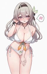 1girls bikini blush cute embarrassed female female_focus firefly_(honkai:_star_rail) honkai:_star_rail large_breasts open_mouth pointy_chin shy smile solo_female spoken_blush swimsuit white_bikini