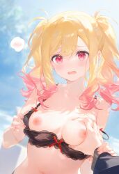 1boy 1boy1girl 1girls ai_generated areola areolae belly big_breasts blonde_hair blush bra breasts breasts_out clothed clothing completely_naked completely_naked_female completely_nude completely_nude_female female grabbing grabbing_another's_breast grabbing_breasts gradient_hair grope groping groping_breast groping_breasts high_resolution highres looking_at_viewer male naked nipples partially_clothed partially_clothed_female partially_nude partially_undressed pink_eyes pink_hair pov project_sekai tenma_saki tits_out tummy underwear