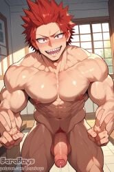 1boy abs ai_generated bara baraboys eijirou_kirishima kirishima_eijirou muscular_male my_hero_academia pectorals solo