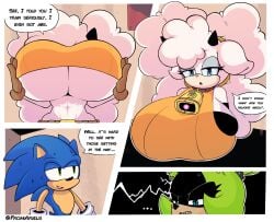 2girls breasts_bigger_than_head clothed female fromariels huge_breasts jealous lanolin_the_sheep multiple_girls sideboob sonic_(series) sonic_the_hedgehog sonic_the_hedgehog_(series) surge_the_tenrec teasing underboob