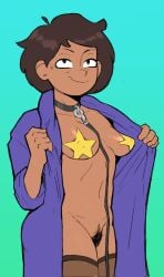 2d 2d_(artwork) 2d_artwork acidsticky amphibia ass breasts brown_hair coat dark-skinned_female dark_skin female hair housecoat leash leashed looking_at_viewer milf mrs._boonchuy nipples oum_boonchuy pasties pubes tagme