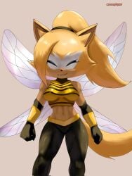 1girls bee bee_wings closed_eyes digital_drawing_(artwork) digital_media_(artwork) female furry furry_female ponytail sega smile smiling smiling_at_viewer solo solo_female solo_focus sonic_(series) sonic_the_hedgehog_(series) soranygy striped_clothing stripes whisper_the_wolf wolf wolf_girl yellow_and_black