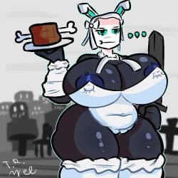... 1girl 1girls anthro anthrofied anthropomorphic anthropomorphization areola_slip areolae art_trade artist_signature background_characters belly blank_stare blurry_background bunny_ears bunnysuit cameltoe cel_shading cel_shading_(retro) depth_of_field die_of_death die_of_death_(roblox) food food_humanoid holding_sword massive_breasts platter png public pursuer_(die_of_death) roblox roblox_game robloxian rule_63 self_upload solid_colors therandombee thick_thighs waitress youtadaydream