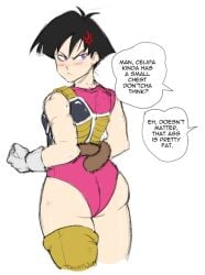 1girls anger_vein angry angry_expression angry_face armor ass ass_focus bad_id big_ass black_hair blush breasts bullying clothed dead_source dialogue dragon_ball dragon_ball_z english_text female female_only female_saiyan flat flat_chest flat_chested frown gloves guillion_(toshkarts) huge_ass large_ass leotard light-skinned_female light_skin looking_back making_fun_of offscreen_character pink_leotard purple_eyes saiyan saiyan_armor saiyan_female saiyan_tail seripa short_hair small_breasts solo tail teasing text voluptuous white_gloves wide_hips
