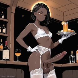 ai_generated big_balls big_cock big_penis black_hair bra cornrows dark_skin dark_skinned_futanari drinks erection futa_focus futa_only futanari futanari_focus futanari_only garter_belt garter_straps gloves holding_plate huge_balls huge_cock intersex intersex_focus intersex_only lace_bra lace_garter_belt lace_garter_straps lace_gloves lace_lingerie lace_stockings large_balls large_cock large_penis lingerie meimeg oc original_character pink_eyes plate solo_futa solo_futanari solo_intersex standing stockings tavern tavern_background tavern_wench waitress white_bra white_garter_belt white_garter_straps white_gloves white_lingerie white_stockings