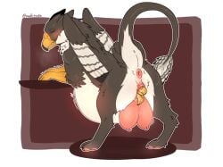 anthro avian beak belly bhaskara big_belly birth blush border brown_background closed_eyes female gryphon hi_res huge_belly hyper hyper_belly hyper_pregnancy leaning leaning_forward live_birth mythological_avian mythological_creature mythology pawpads pink_pawpads pregnant pregnant_anthro pregnant_female punkt.punkk simple_background talon_hands teats udders white_border wings