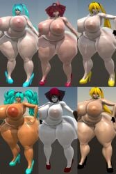 akita_neru baseball_bat baseball_cap big_ass big_breasts brazilian_miku chubby_female flower_in_hair hatsune_miku kasane_teto red_eyes red_hair rojo84 rojo_parasito spiked_collar triple_baka_(vocaloid) turquoise_eyes turquoise_hair vocaloid yellow_eyes yellow_hair