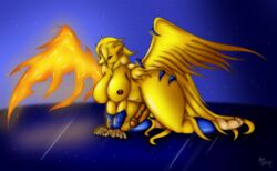 1futa 2015 all_fours anthro areola avian barefoot big_breasts bird breasts dickgirl futanari half-closed_eyes huge_breasts intersex looking_at_viewer nipples penis phena phoenix solo suirano vein wings