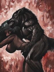 angry anthro biceps big_breasts big_muscles bodybuilder breasts canine claws fangs female fur furry geyer human love male mammal muscles nipples nude open_mouth pecs rage sex straight teeth toned vein were werewolf