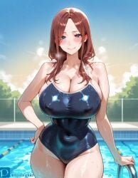 ai_generated angel_yukkis ass bathing_suit big_ass big_breasts breasts curvy_figure day female go-toubun_no_hanayome milf nakano_miku nipples oppai pool pussy sexy_female sexy_pose