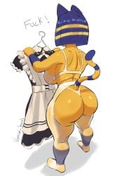 animal_crossing animal_crossing_new_horizons ankha ankha_(animal_crossing) anthro big_ass blue_hair cat_ears cat_girl cat_tail catgirl feline feline_humanoid lingerie lingerie_bra lingerie_only lingerie_panties maid_outfit maid_uniform short_hair shortstack thick_ass thick_hips thick_thighs vance_lewds white_lingerie yellow_body