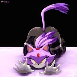 1girls 2026 amber_eyes blaze_the_cat bodysuit cat_girl cat_stretch cat_tail digital_drawing_(artwork) digital_media_(artwork) female looking_at_viewer sega solo solo_female solo_focus sonic_(series) sonic_the_hedgehog_(series) soranygy stretching