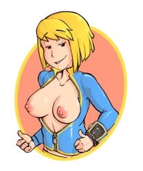 1girls 2026 2d 2d_(artwork) black_eyes blonde_hair breasts breasts_out computer darkminou double_thumbs_up eyebrows_visible_through_hair fallout female female_only flashing flashing_breasts half-closed_eyes human human_only large_breasts looking_at_viewer medium_breasts midriff mostly_clothed naughty_face nipples no_bra no_sex open_clothes partial_nudity partially_clothed pink_background pink_nipples pip-boy realistic_breast_size short_hair simple_background smile smiling_at_viewer smirk smirking_at_viewer smug solo solo_female thumbs_up transparent_background unzipped vault_girl yellow_border zipper