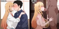 ai_generated blowjob blowjob_face breasts cheating cheetah_print cheetah_print_bra cuckold cuckolding fellatio fellatio_face gojou_wakana huge_breasts interracial juxtaposition kissing kitagawa_marin large_breasts lips long_hair my_dress_up_darling netorare ntr penis sono_bisque_doll_wa_koi_wo_suru sucking sucking_penis tagme testicles