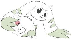 anthro anus backsack balls bandai_namco blush digimon digimon_(species) fur genitals hi_res horn long_ears male mincheeto perienum presenting presenting_anus solo spread_anus spreading terriermon white_body white_fur