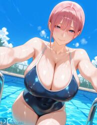ai_generated angel_yukkis ass bathing_suit big_ass big_breasts breasts curvy_figure day female go-toubun_no_hanayome milf nakano_ichika nipples oppai pool pussy sexy_female sexy_pose