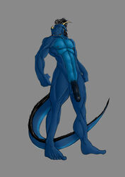 beard black_penis blue_skin dragon facial_hair feet horn humanoid_penis lunamoth male_only marco_scalger muscles nipples penis piercing plain_background uncut