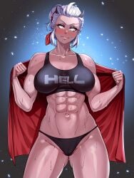 1girls abs athletic athletic_female big_breasts breasts female female_focus female_only fit fit_female helltaker justice_(helltaker) light-skinned_female light_skin pashapencil solo solo_female solo_focus thick_thighs thighs toned toned_female