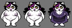 accurate_art_style anthro big_breasts big_nipples breasts catti_(deltarune) circle clothed clothing deltarune domestic_cat ear_piercing earrings eyelashes eyeshadow eyewear fat fat_ass fat_butt fat_female felid feline goth goth_girl gothic hair long_hair makeup mammal moronicpixels naked naked_female nipples nude nude_anthro nude_female piercing pink_nose pixel_art pixelated pussy short_hair simple_background sprite sprite_sheet thick_thighs undertale_(series) white_body white_fur wide_hips xenias98 yellow_eyes