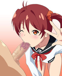 censored fellatio hair isshiki_akane nanadou oral penis red_hair v vividred_operation wink