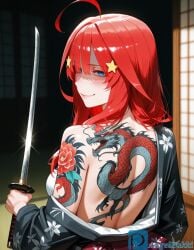 ai_generated angel_yukkis ass big_ass big_breasts breasts curvy_figure go-toubun_no_hanayome nakano_itsuki night oppai room sexy_female sexy_pose yakuza yakuza_tattoo