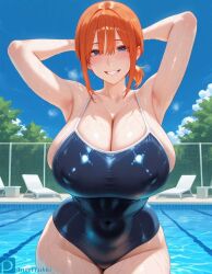 ai_generated angel_yukkis ass bathing_suit big_ass big_breasts breasts curvy_figure day female go-toubun_no_hanayome milf nakano_yotsuba nipples oppai pool pussy sexy_female sexy_pose