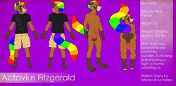 animal_genitalia bent_over blue_eyes digitgrade_legs fur furry hair knot looking_back male male_only mammal model_sheet multicolored_hair nude pawpads paws penis pose rainbow rainbow_hair red_panda smile solo