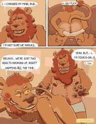admiring age_difference anthro anus aroused aroused_by_another aroused_male ass ass_up barazoku bedroom_eyes belly_hair belly_tuft biceps big_muscles big_pecs blush blush_lines bodily_fluids body_hair boxers_(clothing) boxers_only briefs briefs_only briefs_pull butt_focus chest_hair chest_tuft claws clothed clothing clothing_pull comic dialogue duo english_text eye_contact eyebrows father_(lore) father_and_child_(lore) father_and_son_(lore) felid feline flirting flirting_look fur furniture genitals hair happy_trail hi_res incest_(lore) incestuous_temptation_(lore) inviting inviting_to_anal inviting_to_sex larger_anthro larger_male lion living_room living_room_sex looking_at_another looking_at_butt looking_at_partner lying lying_on_sofa male male/male mammal mane manly mature_anthro mature_male muscular muscular_anthro muscular_arms muscular_male muscular_thighs narrowed_eyes nipples nude nude_anthro nude_male offering_anal offering_sex older_anthro older_male on_front on_sofa orange_body orange_fur pantherine parent_(lore) parent_and_child_(lore) parent_and_son_(lore) pawpads pecs penis presenting presenting_body presenting_hindquarters profanity pubes raised_eyebrow rear_view red_body red_fur red_hair red_mane red_pubes seduced seductive sex showing_off_butt size_difference smaller_anthro smaller_male sofa sofa_sex son_(lore) speech_bubble sweat sweatdrop sweaty_body sweaty_face tail teasing teasing_partner teasing_with_butt text thick_arms thick_thighs topless topless_anthro topless_male tuft underwear underwear_only underwear_pull white_boxers white_briefs white_clothing white_underwear wickedwhelp younger_anthro younger_male