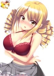 ass blonde_hair blush bra breasts golden_eyes large_breasts noucome pink_hair reikadou_ayame solo_focus