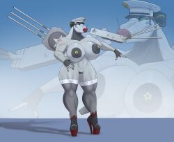 areolae athletic bimbo breasts breasts_bigger_than_head bun_hair child_bearing_hips color commission curvy diklonius female gray_skin guns hi_res high_heels huge_breasts huge_butt huge_lips humanized humanoid lipstick looking_at_viewer mature_female milf muscular naked naked_female navy_hat nipples original original_character pussy red_lipstick round_breasts ship_girl solo solo_female stockings thick_thighs us_flag usa uss_montana wide_hips