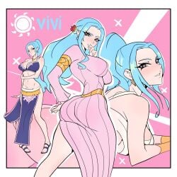 1girls ass ass_focus big_ass big_breasts blue-haired_female blue_hair breasts busty curvy dancer dancer_outfit dress female female_only kritukri light-skinned_female light_skin long_hair looking_at_viewer midriff multiple_outfits multiple_poses multiple_views nefertari_vivi one_piece pose post-timeskip pre-timeskip seductive solo wide_hips