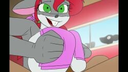 animated anthro being_watched big_breasts breast_play breasts creatiffy cum cum_from_titjob cumshot digital_media_(artwork) duo ejaculation erection female fur genitals geronimo_stilton_(series) hair hi_res huge_breasts male male/female mammal mouse murid murine music nicky_(thea_sisters) nut nutting orgasm pasties peeping peeping_tom penile penis rodent sex short_playtime simple_background smile sound sperm tagme teeth text thea_sisters titjob tongue video
