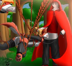 ass big_bad_wolf bondage bound canine close-up clothing fellatio forest genderswap human jason jess leash lingerie little_red_riding_hood mammal oral penis presenting presenting_hindquarters pussy rope sex spreading suspension tree veldazik