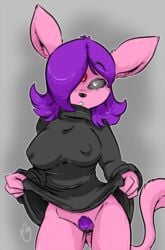 anthro bottomless breasts bubblegum_swirl clothing duckdraw eeveelution espeon female furry looking_at_viewer nintendo original original_character pokémon_(species) pokemon pokemon_(species) pubic_hair purple_hair pussy solo video_games