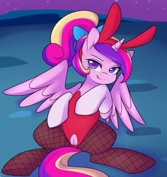 alicorn clothing corrupteddiscipline equine female feral friendship_is_magic fur hair horn mammal multicolored_hair my_little_pony pink_fur princess_cadance_(mlp) purple_eyes pussy royalty senseidezzy solo spread_wings wings