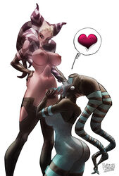 2girls alien big_breasts breasts dickgirl duo erection fellatio female futa_on_female futanari heart humanoid intersex interspecies kaizen2582 nipples nude oral penis plain_background saliva sex star_wars togruta twi'lek