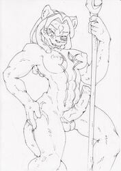 abs animal_genitalia anthro big_breasts big_penis breasts clothing daigaijin dreadlocks equine feline fur futanari green_eyes huge_breasts intersex kaje lion lioness loincloth mammal markings muscles muscular_futanari nipples penis