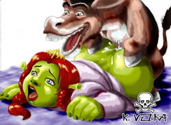 2008 2d ass big_ass big_butt blue_eyes cum cum_inside cum_on_ass cum_on_body donkey donkey_(shrek) dreamworks equine fur green-skinned_female green_skin interspecies k.veira large_ass mammal ogre ogress_fiona princess_fiona princess_fiona_(ogre) red_hair shrek_(series) shrek_2 zoophilia