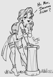 2012 disney female flower goof_troop hair_flower monochrome nipples poland_(artist) roxanne_(goof_troop) tagme text_box