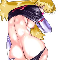 1girls ass big_ass blonde_hair breasts cassidy_(pokemon) dat_ass female female_only human nintendo otsukare panties pokemon solo sweat team_rocket underwear