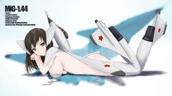 1girls ace_combat airplane breasts female jet large_breasts mecha_musume mig-1.44 mig144 military ne_hostler plane solo