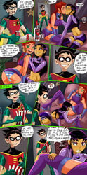 1boy 2girls batman_(series) black_hair blackfire boots comic dc dc_comics dick_grayson female incest komand'r koriand'r male panels robin_(dc) robin_(dick_grayson) shadman shimapan sisters starfire tamaranean teen_titans text thigh_boots yuri