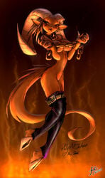 14-bis 2007 chained cloven_hooves demon demon_girl demoness fire flames furry hooves horns jolly_jack long_tail nude red_eyes red_fur tail thigh_highs