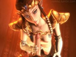 1boy 1boy1girl 1girls 3d animated blue_eyes braids brown_hair elbow_gloves female gloved_handjob handjob kneeling link looking_at_viewer male nintendo penis pointy_ears pov princess_zelda the_legend_of_zelda thighhighs tiara twilight_princess vsmnd zelda_(twilight_princess)