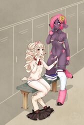 ! anthro black_fur blush boopeep breasts caprine caught clothing dickgirl ear_piercing erection fellatio female fur green_eyes hair heart hooves intersex mammal nipples oral penis piercing pink_fur pink_hair purple_eyes saliva sex sheep small_breasts underwear undressing white_fur white_hair